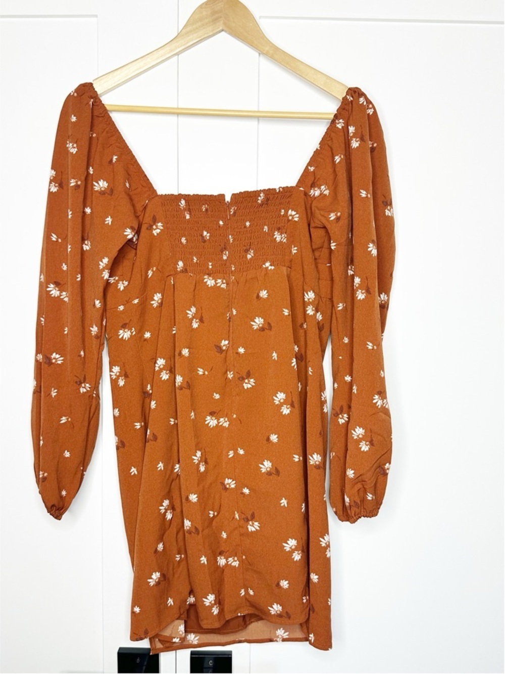 Abercrombie & Fitch Long Sleeve Draped Bodice Mini Dress Large Orange Spice - Picture 9 of 16